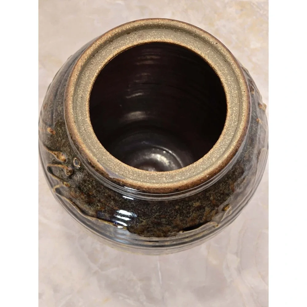 Studio Pottery Art Vase GUC Signed Brown Green Drip Glaze Rustic Boho 🍂 - Picture 6 of 8